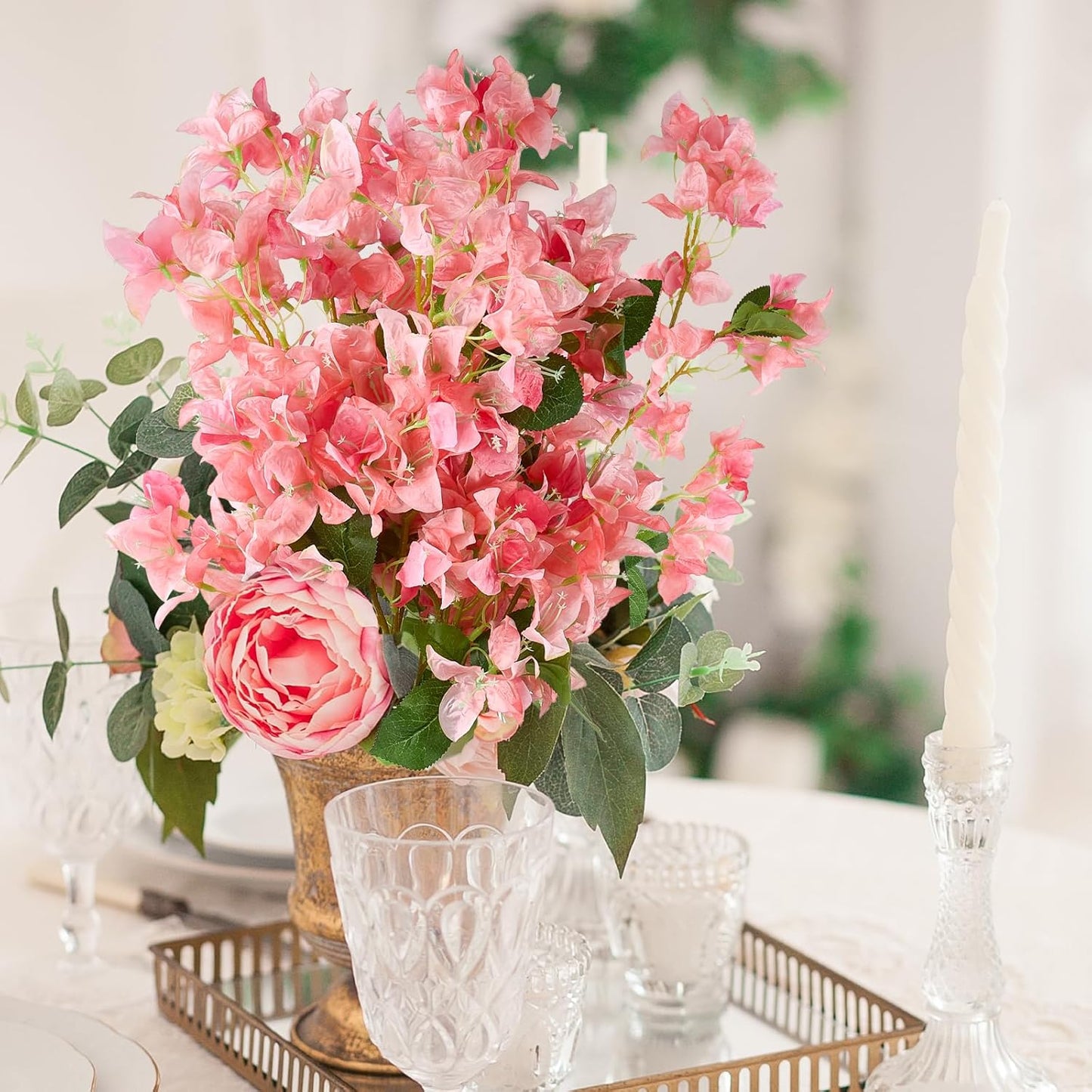 8PCS Silk Bougainvillea Artificial Flowers, UV Resistant, 48 Branches, Long Stems Faux Flower, Realistic Fake Bougainvillea Vines, for Wedding Porch Home Party Garden DIY Decor - 38 inch (Fuchsia)