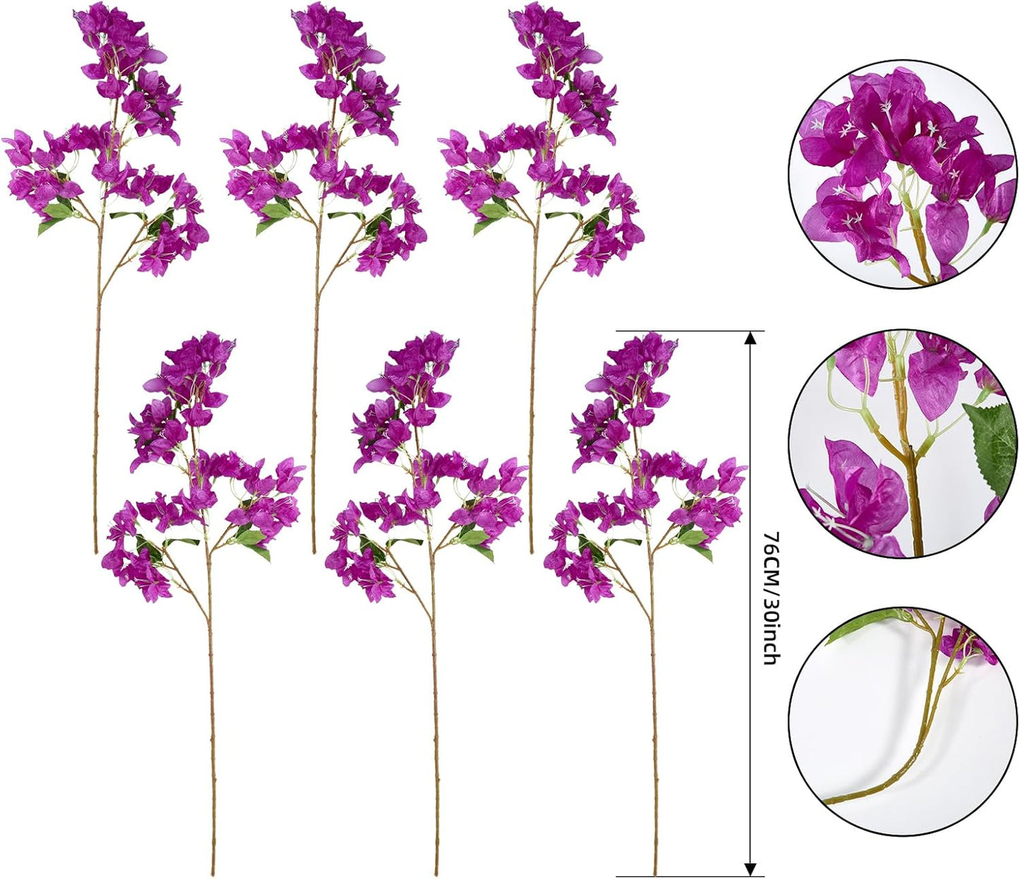 8PCS Silk Bougainvillea Artificial Flowers, UV Resistant, 48 Branches, Long Stems Faux Flower, Realistic Fake Bougainvillea Vines, for Wedding Porch Home Party Garden DIY Decor - 38 inch (Fuchsia)