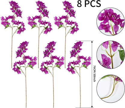 8PCS Silk Bougainvillea Artificial Flowers, UV Resistant, 48 Branches, Long Stems Faux Flower, Realistic Fake Bougainvillea Vines, for Wedding Porch Home Party Garden DIY Decor - 38 inch (Fuchsia)