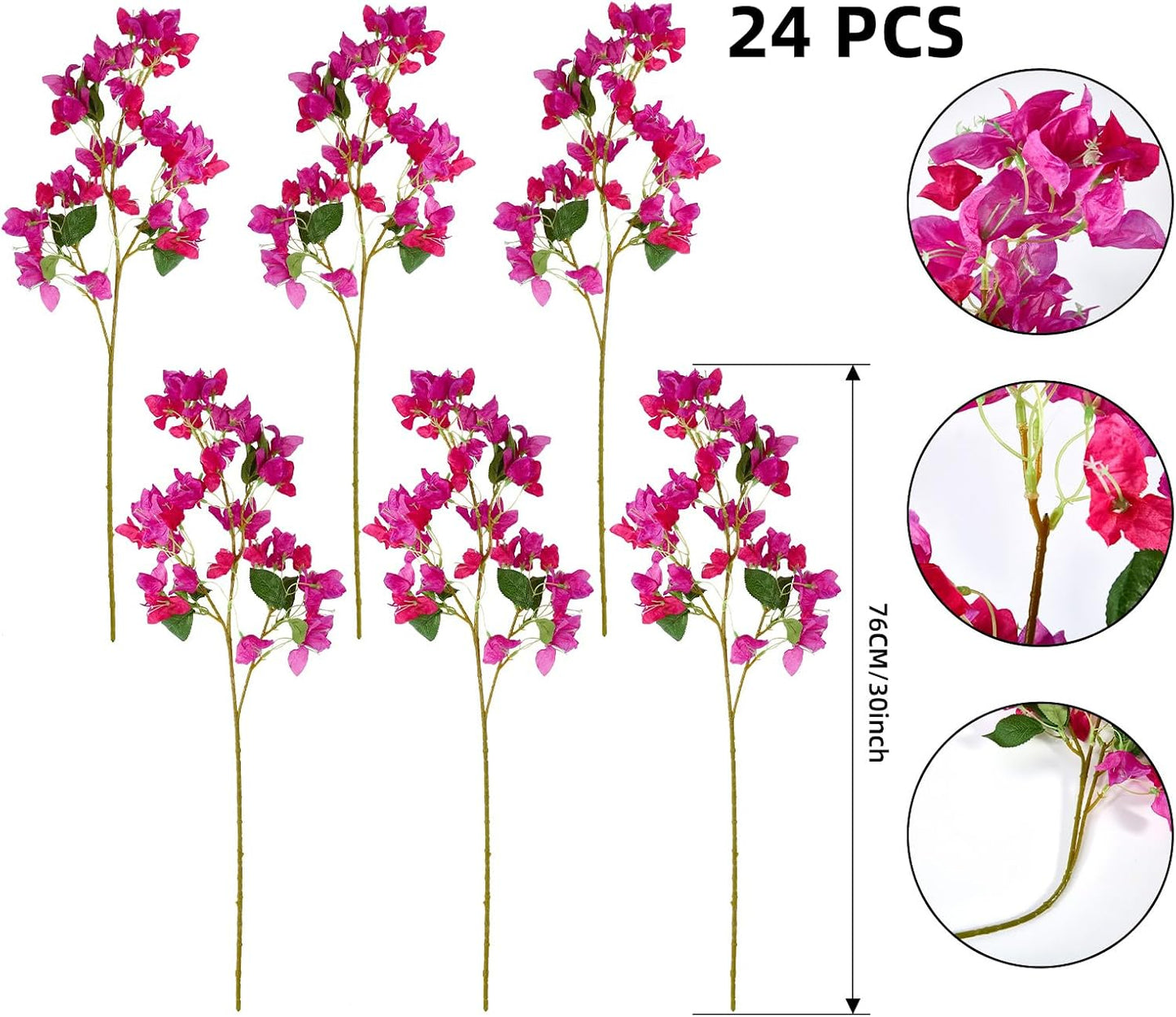 8PCS Silk Bougainvillea Artificial Flowers, UV Resistant, 48 Branches, Long Stems Faux Flower, Realistic Fake Bougainvillea Vines, for Wedding Porch Home Party Garden DIY Decor - 38 inch (Fuchsia)