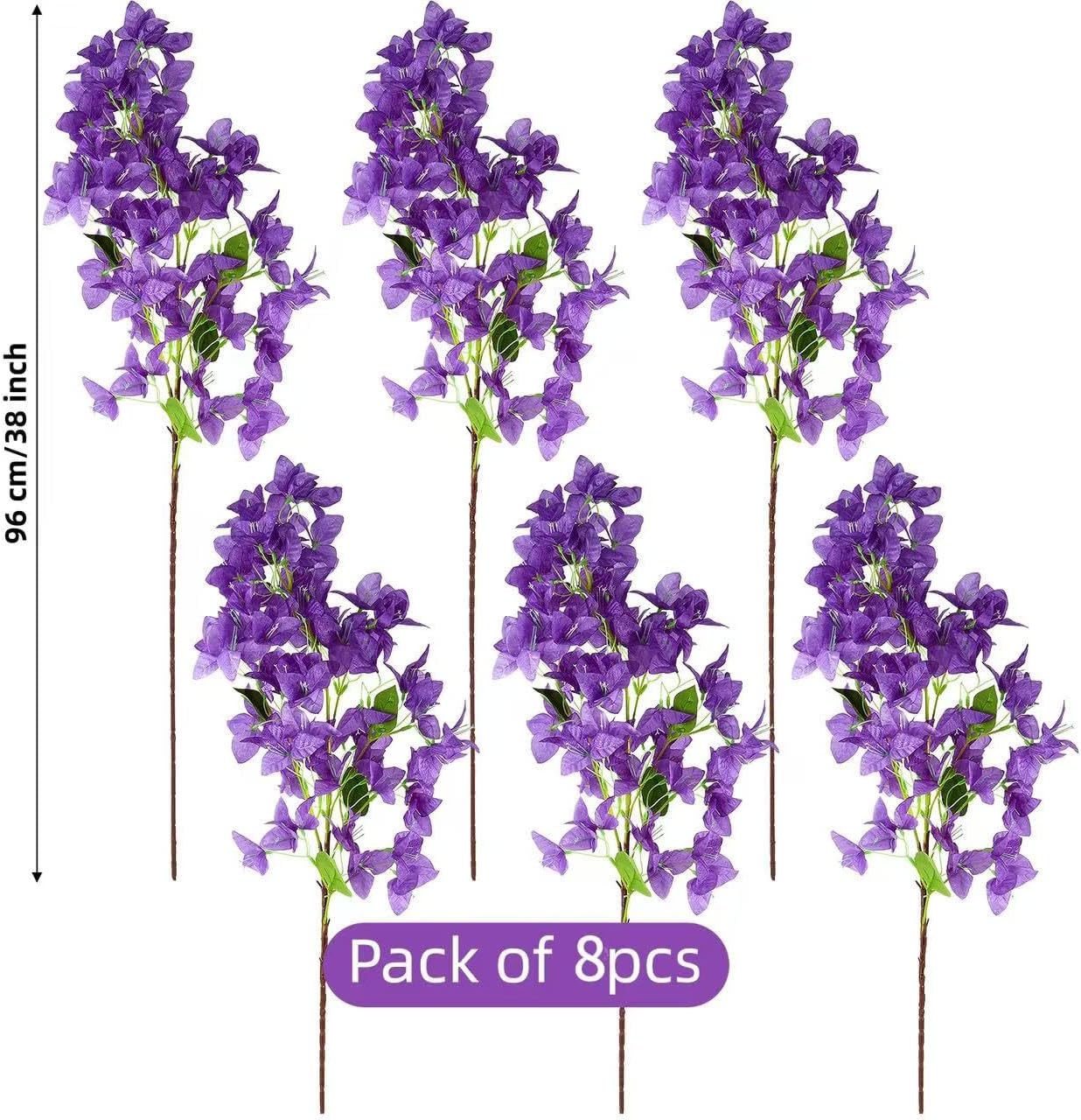 8PCS Silk Bougainvillea Artificial Flowers, UV Resistant, 48 Branches, Long Stems Faux Flower, Realistic Fake Bougainvillea Vines, for Wedding Porch Home Party Garden DIY Decor - 38 inch (Fuchsia)