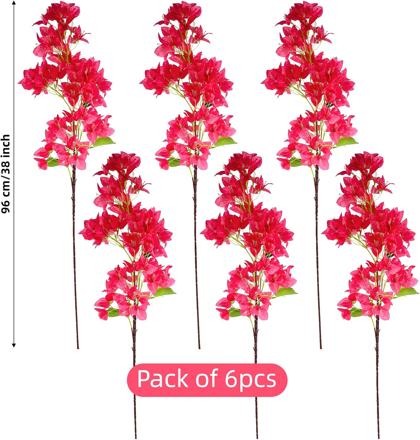 8PCS Silk Bougainvillea Artificial Flowers, UV Resistant, 48 Branches, Long Stems Faux Flower, Realistic Fake Bougainvillea Vines, for Wedding Porch Home Party Garden DIY Decor - 38 inch (Fuchsia)