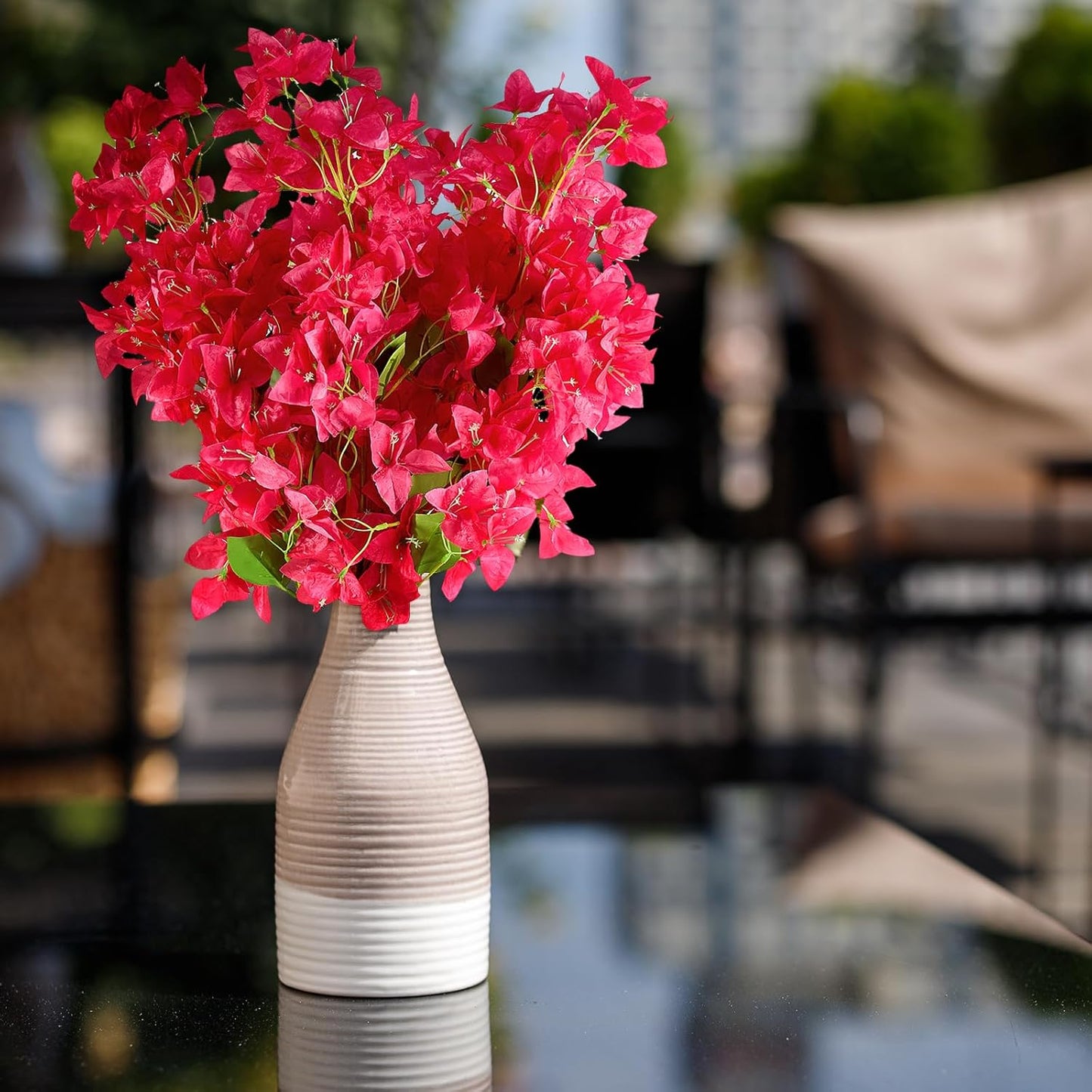 8PCS Silk Bougainvillea Artificial Flowers, UV Resistant, 48 Branches, Long Stems Faux Flower, Realistic Fake Bougainvillea Vines, for Wedding Porch Home Party Garden DIY Decor - 38 inch (Fuchsia)