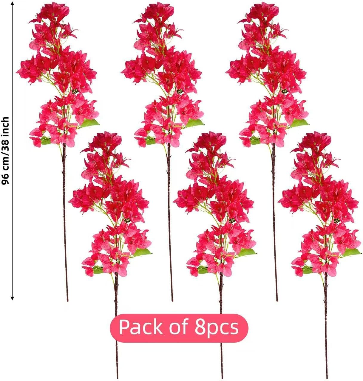 8PCS Silk Bougainvillea Artificial Flowers, UV Resistant, 48 Branches, Long Stems Faux Flower, Realistic Fake Bougainvillea Vines, for Wedding Porch Home Party Garden DIY Decor - 38 inch (Fuchsia)