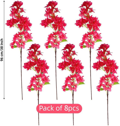 8PCS Silk Bougainvillea Artificial Flowers, UV Resistant, 48 Branches, Long Stems Faux Flower, Realistic Fake Bougainvillea Vines, for Wedding Porch Home Party Garden DIY Decor - 38 inch (Fuchsia)