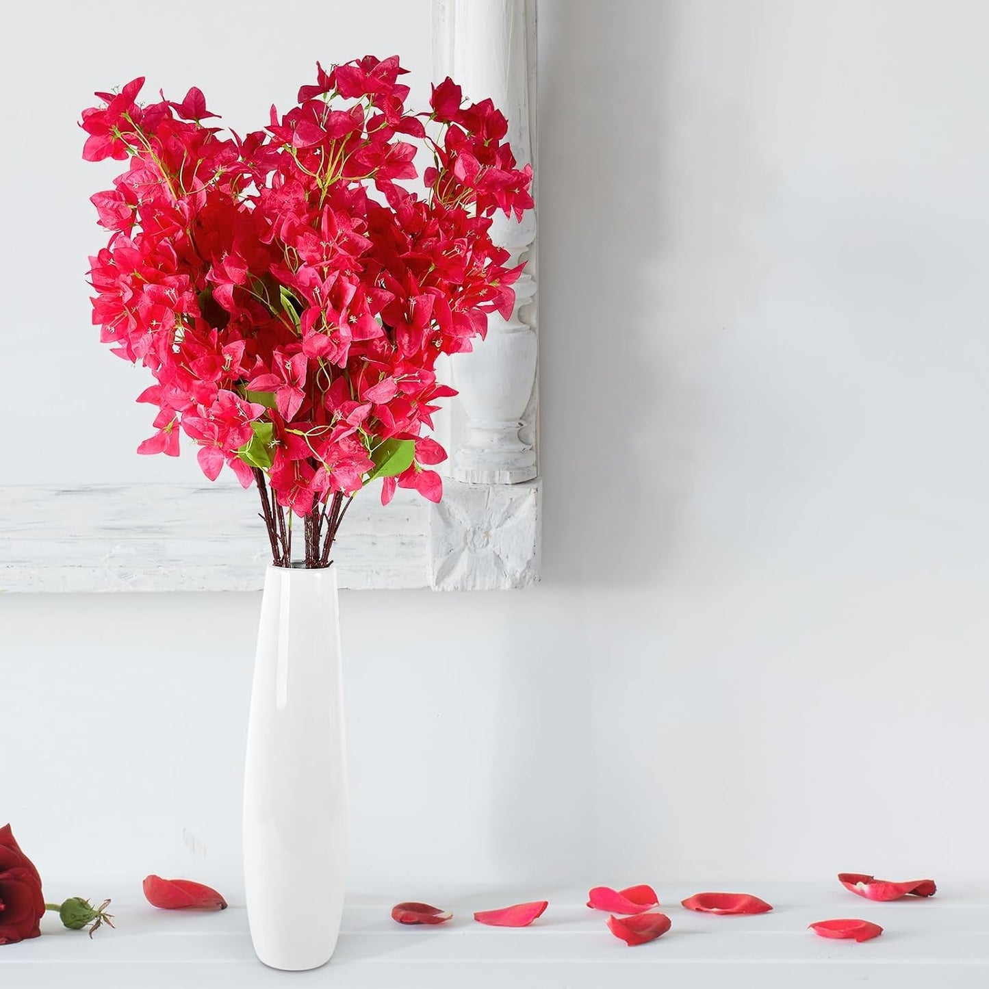 8PCS Silk Bougainvillea Artificial Flowers, UV Resistant, 48 Branches, Long Stems Faux Flower, Realistic Fake Bougainvillea Vines, for Wedding Porch Home Party Garden DIY Decor - 38 inch (Fuchsia)
