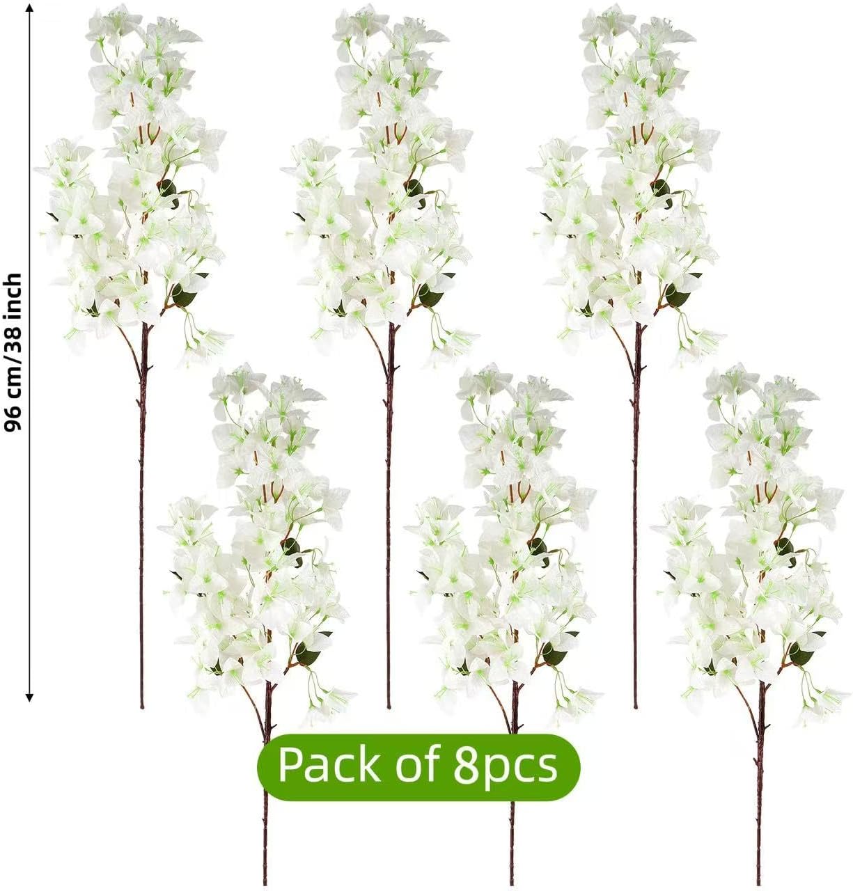 8PCS Silk Bougainvillea Artificial Flowers, UV Resistant, 48 Branches, Long Stems Faux Flower, Realistic Fake Bougainvillea Vines, for Wedding Porch Home Party Garden DIY Decor - 38 inch (Fuchsia)
