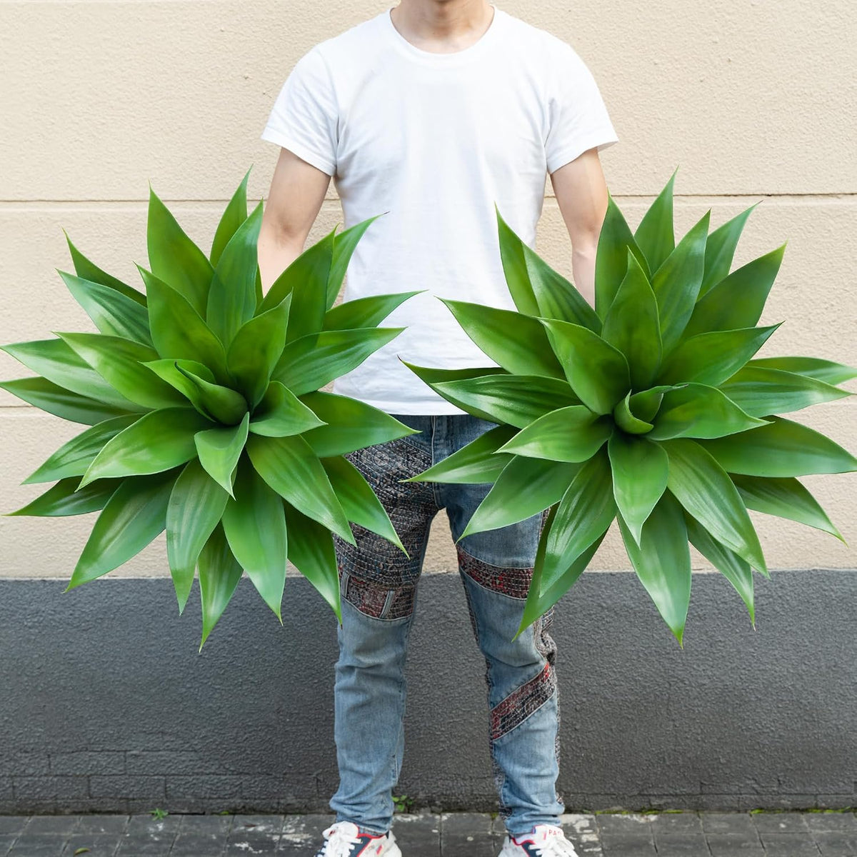 Artificial Agave Plants,Large UV Resistant Fake Agave Planters for Indoor and Outdoor Decorating Artificial Plants for Outdoors Fake Plants 2Pack, 28" Red