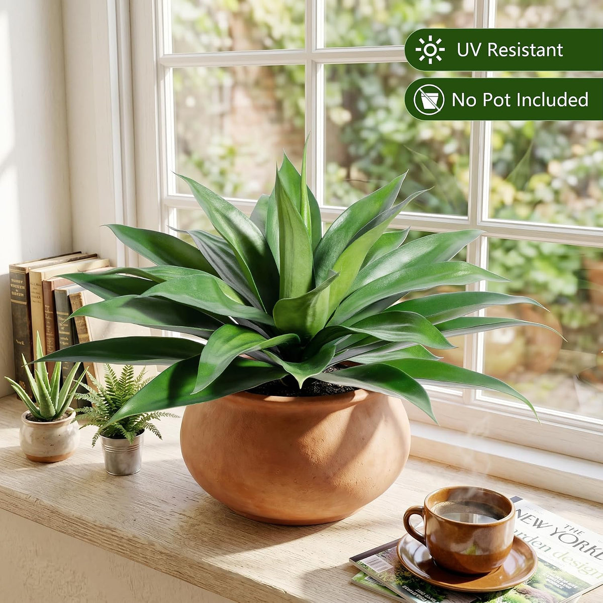 Artificial Agave Plants,Large UV Resistant Fake Agave Planters for Indoor and Outdoor Decorating Artificial Plants for Outdoors Fake Plants 2Pack, 28" Red