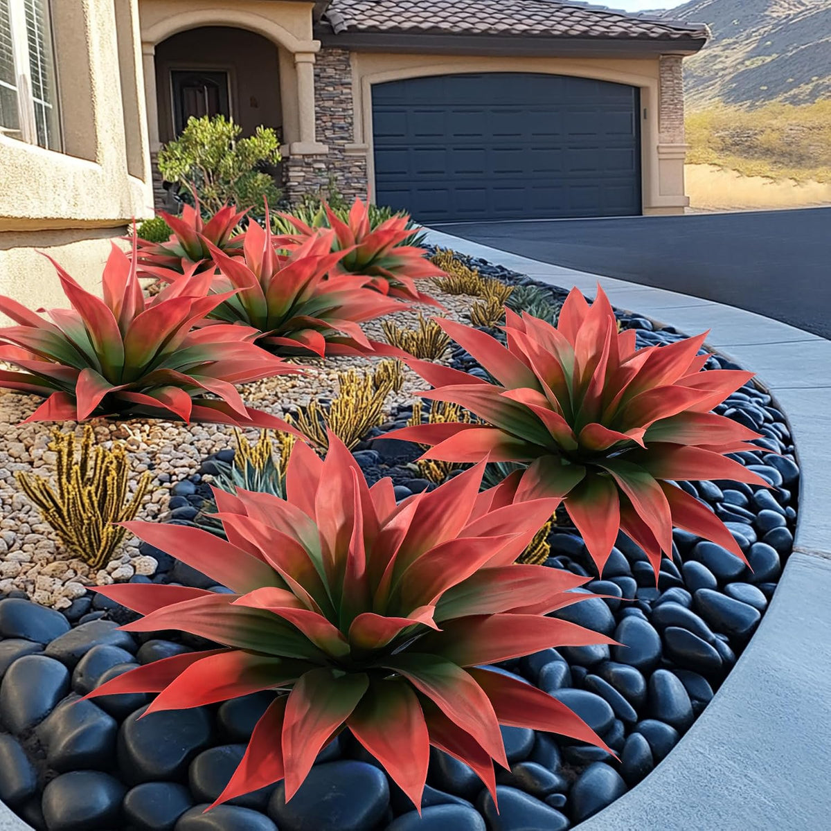 Artificial Agave Plants,Large UV Resistant Fake Agave Planters for Indoor and Outdoor Decorating Artificial Plants for Outdoors Fake Plants 2Pack, 28" Red