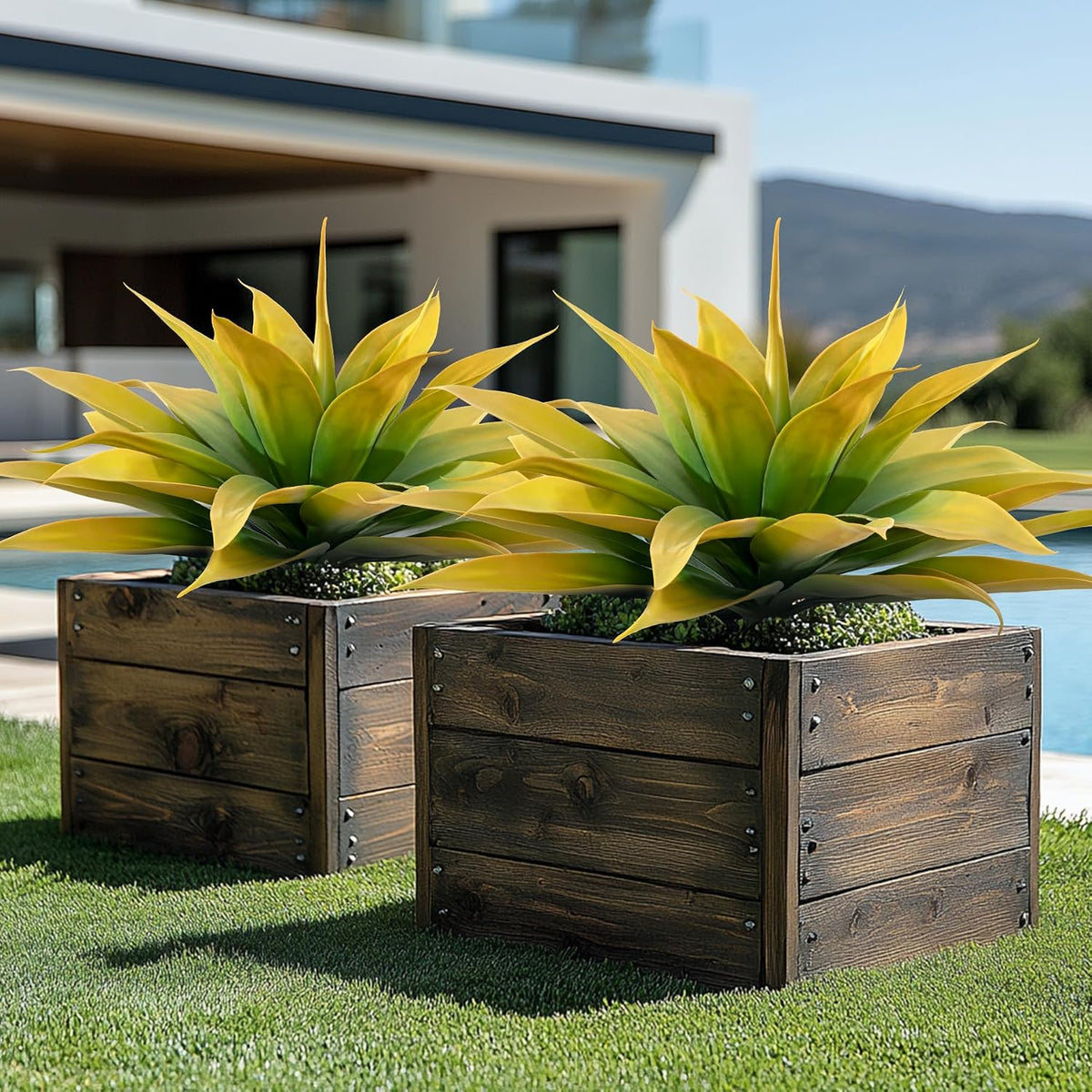 Artificial Agave Plants,Large UV Resistant Fake Agave Planters for Indoor and Outdoor Decorating Artificial Plants for Outdoors Fake Plants 2Pack, 28" Red