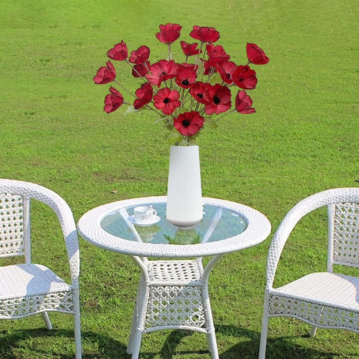 24 Blooms Artificial Poppy Flowers, 8PCS Long Stem Red Faux Poppies, 27.5"/70cm Silk Poppy Flowers with Stems,Red Poppies for Memorial Day Wedding Home Decor Office Party Centerpieces