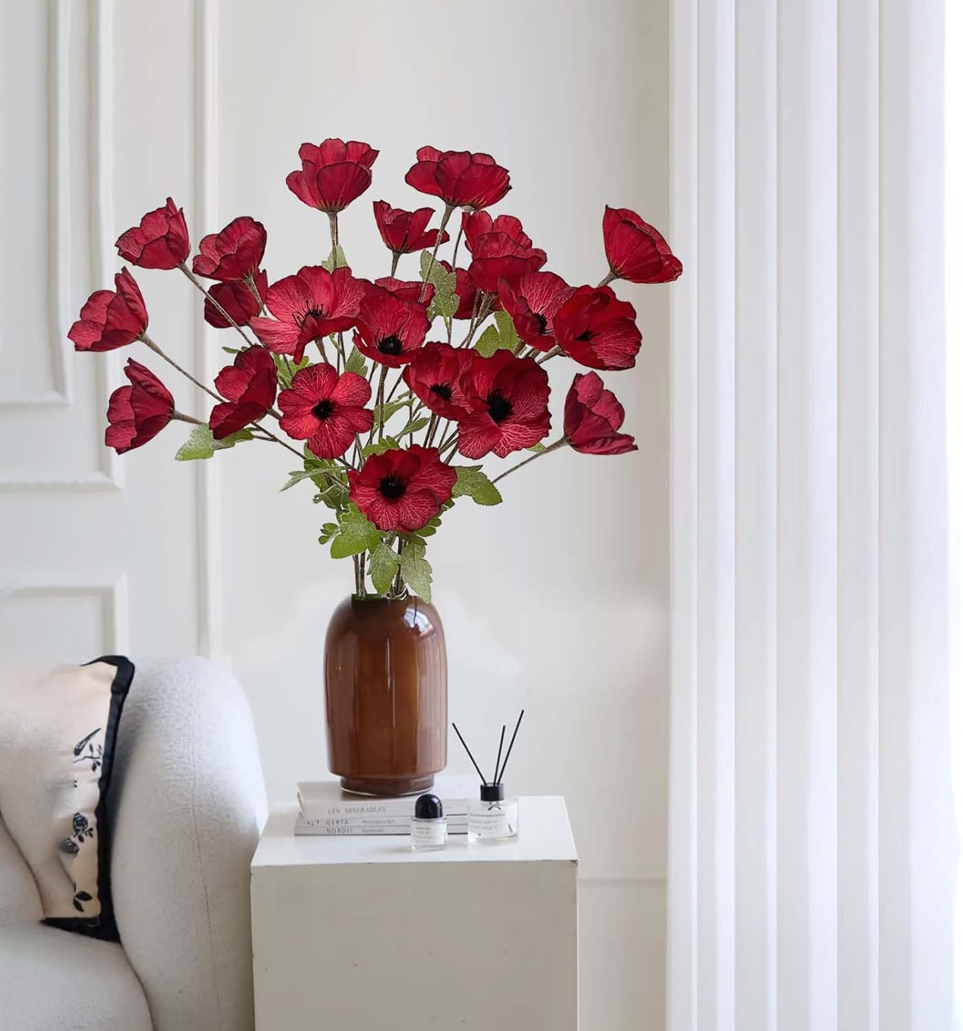 24 Blooms Artificial Poppy Flowers, 8PCS Long Stem Red Faux Poppies, 27.5"/70cm Silk Poppy Flowers with Stems,Red Poppies for Memorial Day Wedding Home Decor Office Party Centerpieces