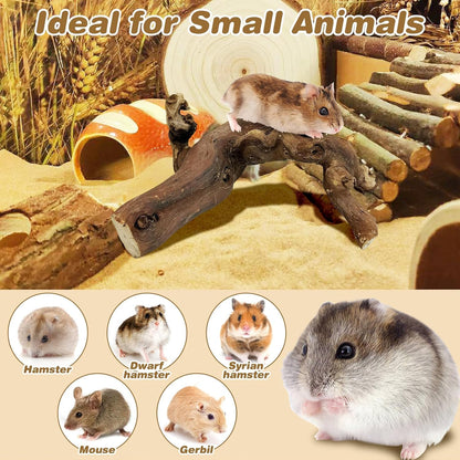 2 PCS Wooden Hamster Climbing Branches 5.9 in Natural Grapevine Syrian Hamster Chewing Toys Small Animal Habitat Decor Accessories for Gerbils Mice Rat and Dwarf Pets