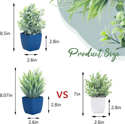 2 Pack Fake Plants in Pot Small Artificial Eucalyptus Potted Plant Faux Rosemary in Pot Greenery for Home Decor Indoor Office Shelf Table Desk Bathroom Decoration (Blue-2)