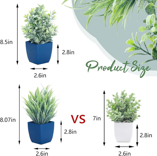 2 Pack Fake Plants in Pot Small Artificial Eucalyptus Potted Plant Faux Rosemary in Pot Greenery for Home Decor Indoor Office Shelf Table Desk Bathroom Decoration (Blue-2)