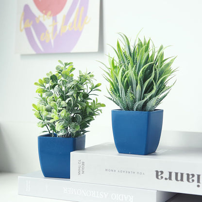 2 Pack Fake Plants in Pot Small Artificial Eucalyptus Potted Plant Faux Rosemary in Pot Greenery for Home Decor Indoor Office Shelf Table Desk Bathroom Decoration (Blue-2)