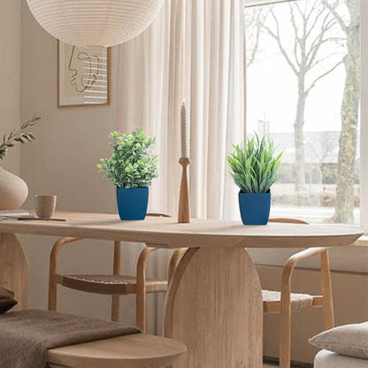 2 Pack Fake Plants in Pot Small Artificial Eucalyptus Potted Plant Faux Rosemary in Pot Greenery for Home Decor Indoor Office Shelf Table Desk Bathroom Decoration (Blue-2)