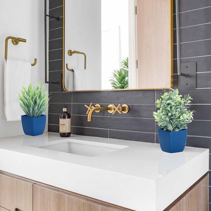 2 Pack Fake Plants in Pot Small Artificial Eucalyptus Potted Plant Faux Rosemary in Pot Greenery for Home Decor Indoor Office Shelf Table Desk Bathroom Decoration (Blue-2)
