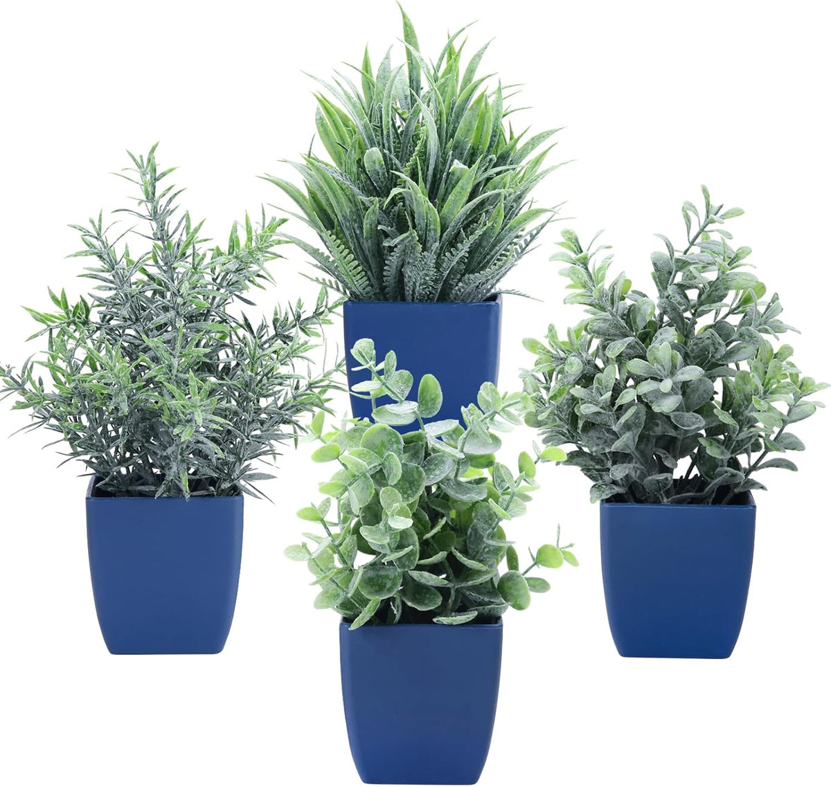2 Pack Fake Plants in Pot Small Artificial Eucalyptus Potted Plant Faux Rosemary in Pot Greenery for Home Decor Indoor Office Shelf Table Desk Bathroom Decoration (Blue-2)
