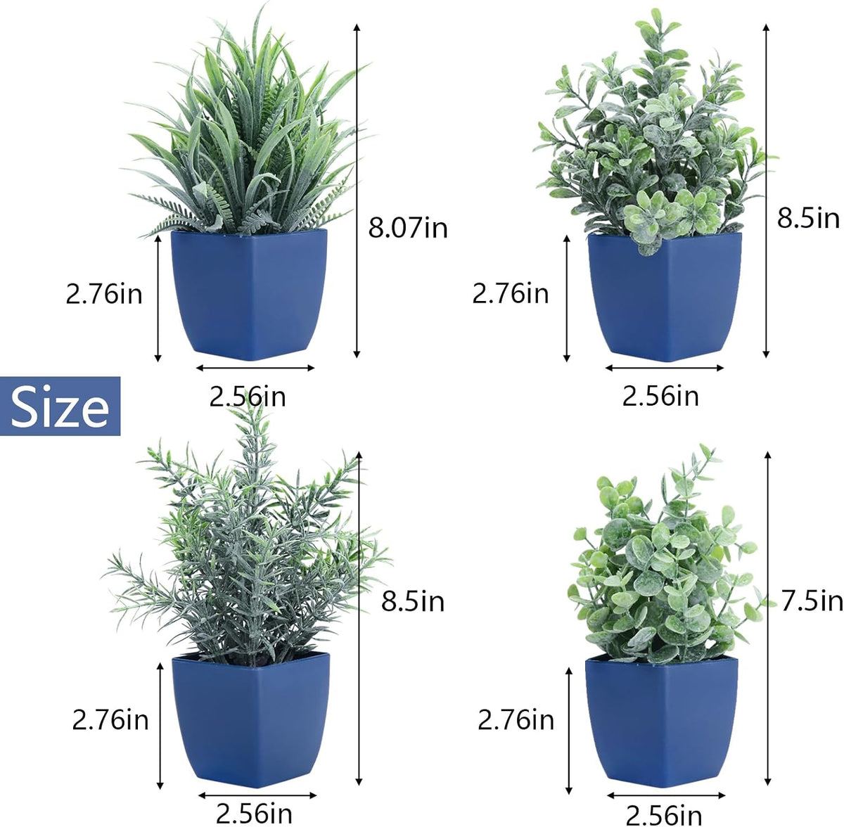 2 Pack Fake Plants in Pot Small Artificial Eucalyptus Potted Plant Faux Rosemary in Pot Greenery for Home Decor Indoor Office Shelf Table Desk Bathroom Decoration (Blue-2)