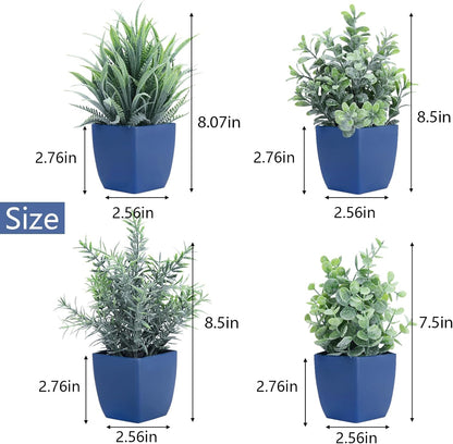2 Pack Fake Plants in Pot Small Artificial Eucalyptus Potted Plant Faux Rosemary in Pot Greenery for Home Decor Indoor Office Shelf Table Desk Bathroom Decoration (Blue-2)