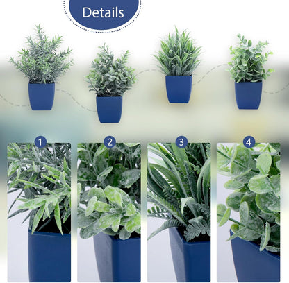 2 Pack Fake Plants in Pot Small Artificial Eucalyptus Potted Plant Faux Rosemary in Pot Greenery for Home Decor Indoor Office Shelf Table Desk Bathroom Decoration (Blue-2)