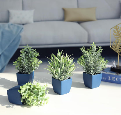 2 Pack Fake Plants in Pot Small Artificial Eucalyptus Potted Plant Faux Rosemary in Pot Greenery for Home Decor Indoor Office Shelf Table Desk Bathroom Decoration (Blue-2)