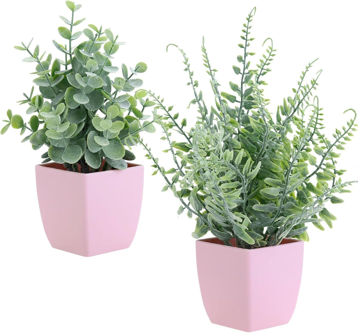 2 Pack Fake Plants in Pot Small Artificial Eucalyptus Potted Plant Faux Rosemary in Pot Greenery for Home Decor Indoor Office Shelf Table Desk Bathroom Decoration (Blue-2)