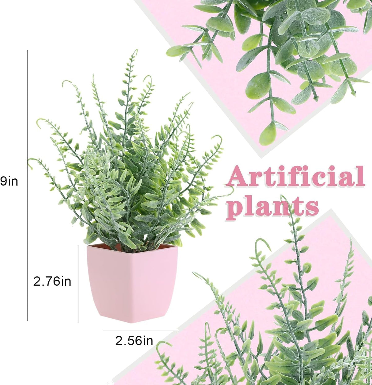 2 Pack Fake Plants in Pot Small Artificial Eucalyptus Potted Plant Faux Rosemary in Pot Greenery for Home Decor Indoor Office Shelf Table Desk Bathroom Decoration (Blue-2)