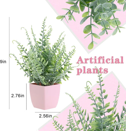 2 Pack Fake Plants in Pot Small Artificial Eucalyptus Potted Plant Faux Rosemary in Pot Greenery for Home Decor Indoor Office Shelf Table Desk Bathroom Decoration (Blue-2)