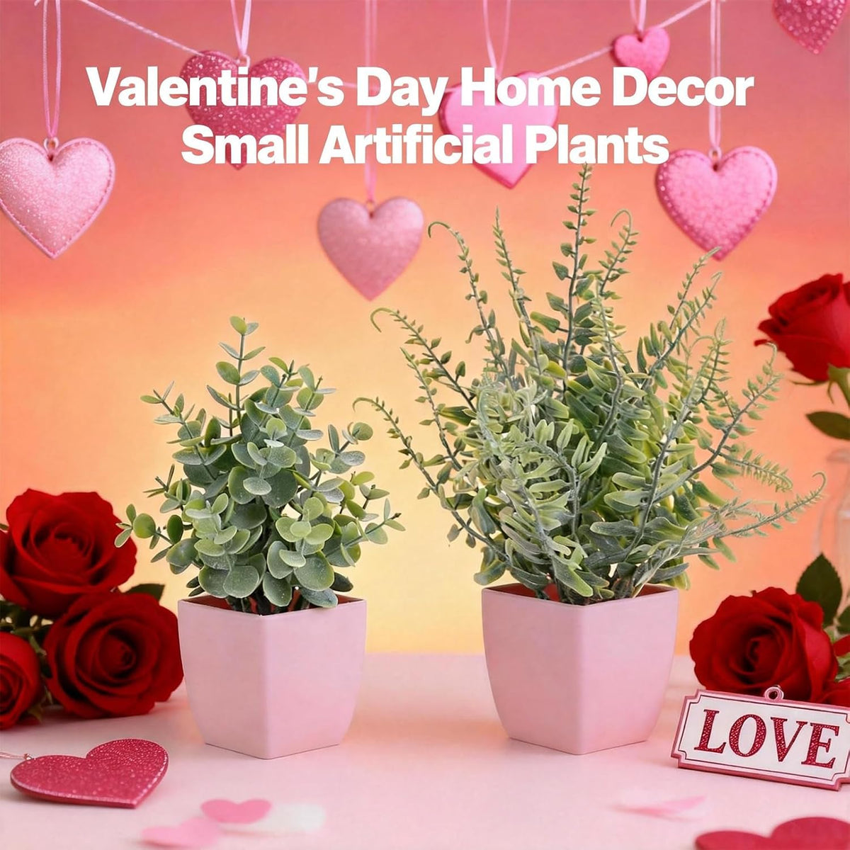 2 Pack Fake Plants in Pot Small Artificial Eucalyptus Potted Plant Faux Rosemary in Pot Greenery for Home Decor Indoor Office Shelf Table Desk Bathroom Decoration (Blue-2)