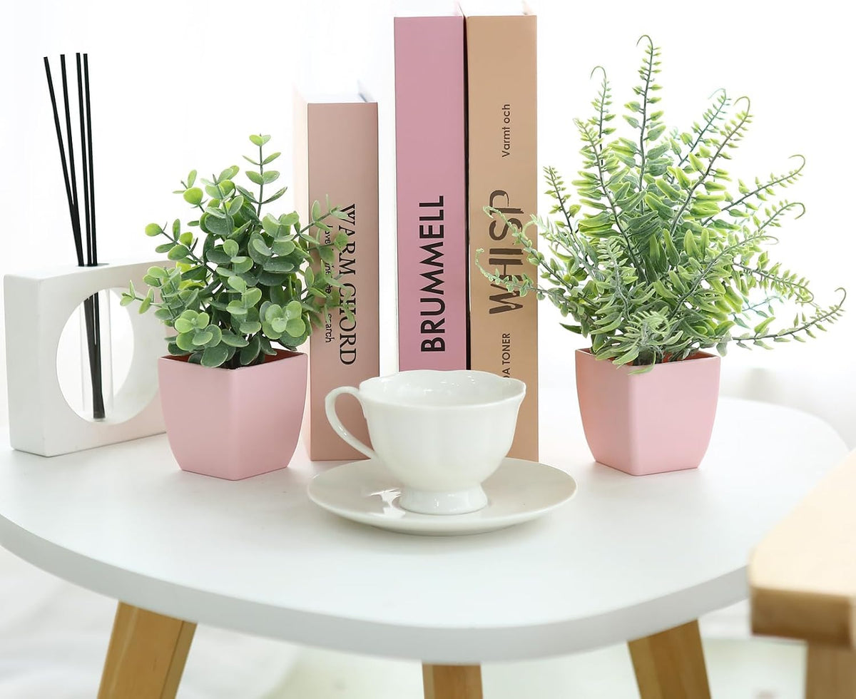 2 Pack Fake Plants in Pot Small Artificial Eucalyptus Potted Plant Faux Rosemary in Pot Greenery for Home Decor Indoor Office Shelf Table Desk Bathroom Decoration (Blue-2)