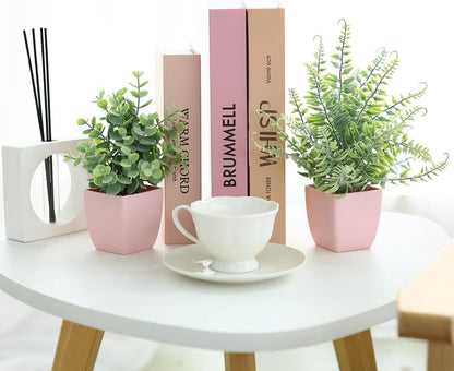 2 Pack Fake Plants in Pot Small Artificial Eucalyptus Potted Plant Faux Rosemary in Pot Greenery for Home Decor Indoor Office Shelf Table Desk Bathroom Decoration (Blue-2)