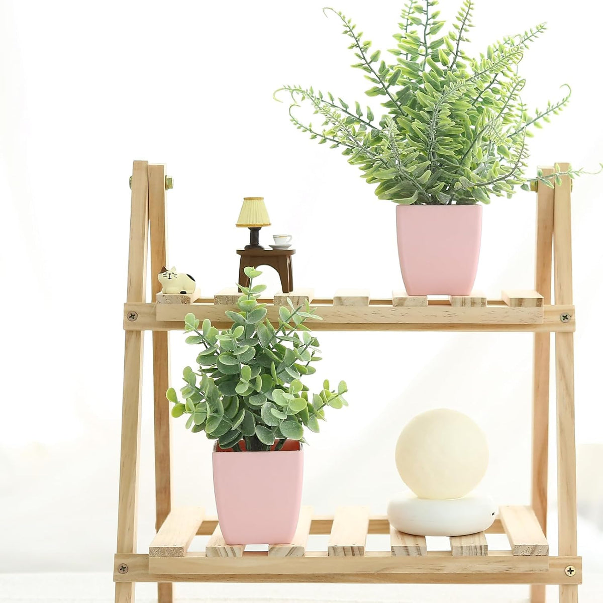 2 Pack Fake Plants in Pot Small Artificial Eucalyptus Potted Plant Faux Rosemary in Pot Greenery for Home Decor Indoor Office Shelf Table Desk Bathroom Decoration (Blue-2)