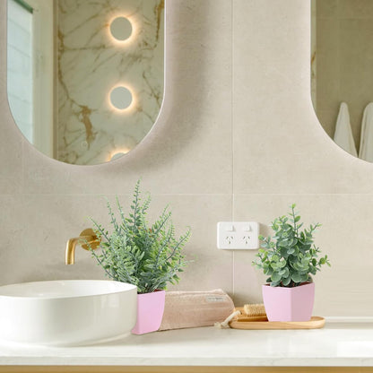 2 Pack Fake Plants in Pot Small Artificial Eucalyptus Potted Plant Faux Rosemary in Pot Greenery for Home Decor Indoor Office Shelf Table Desk Bathroom Decoration (Blue-2)