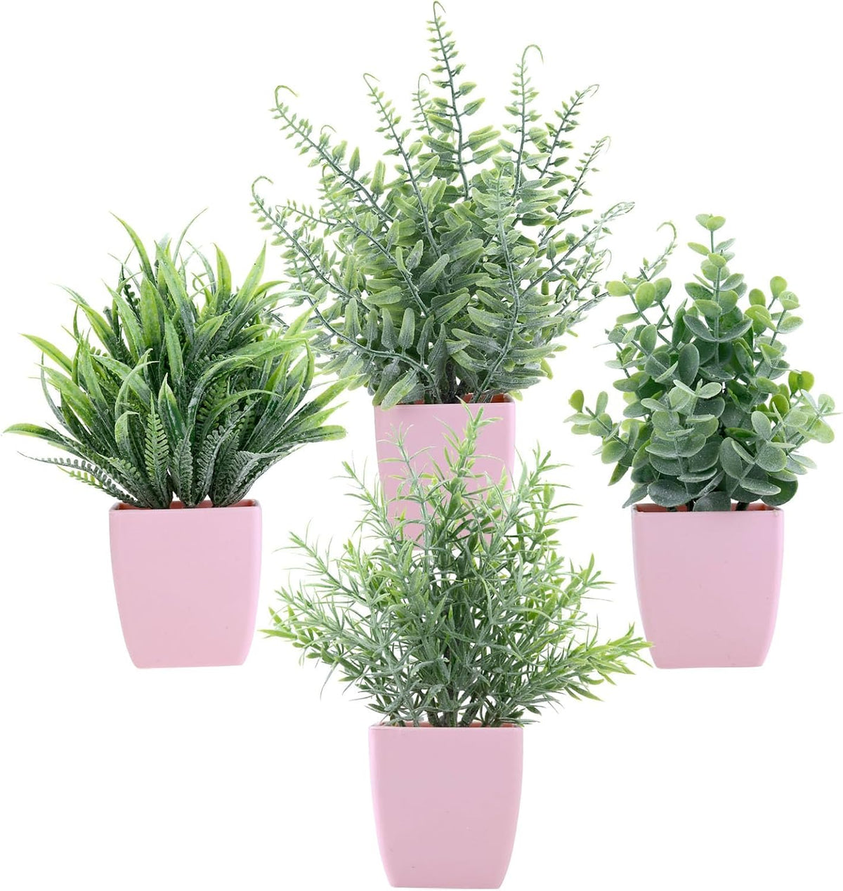 2 Pack Fake Plants in Pot Small Artificial Eucalyptus Potted Plant Faux Rosemary in Pot Greenery for Home Decor Indoor Office Shelf Table Desk Bathroom Decoration (Blue-2)
