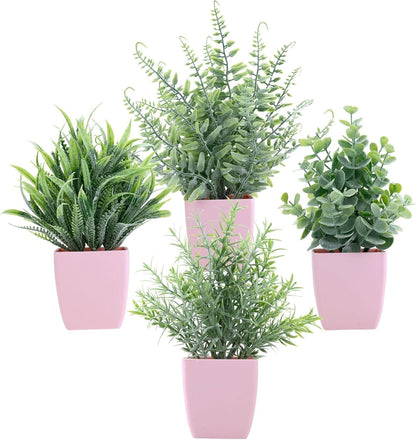 2 Pack Fake Plants in Pot Small Artificial Eucalyptus Potted Plant Faux Rosemary in Pot Greenery for Home Decor Indoor Office Shelf Table Desk Bathroom Decoration (Blue-2)