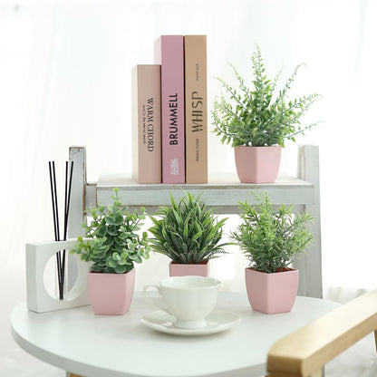 2 Pack Fake Plants in Pot Small Artificial Eucalyptus Potted Plant Faux Rosemary in Pot Greenery for Home Decor Indoor Office Shelf Table Desk Bathroom Decoration (Blue-2)