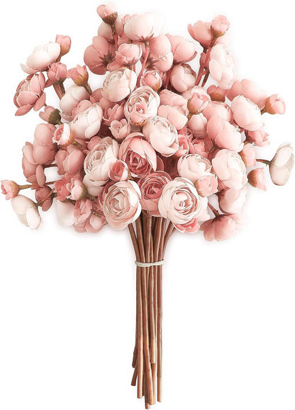 Ranunculus Artificial Flowers 18 Pcs Dusty Rose Faux Silk Mini Ranunculus Bulk Fake Wedding Filler Flowers for DIY Bouquets, Centerpieces, Bridal Shower Decorations & Arrangements