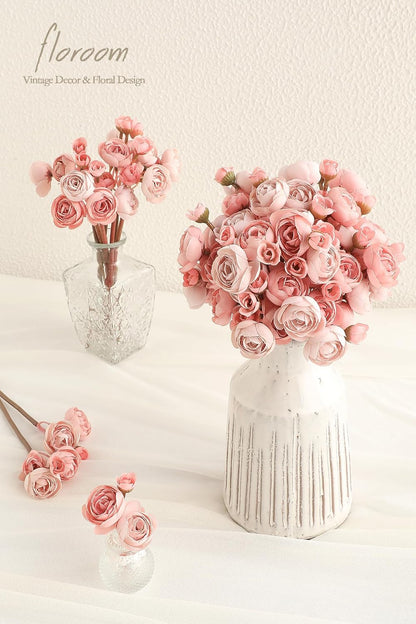 Ranunculus Artificial Flowers 18 Pcs Dusty Rose Faux Silk Mini Ranunculus Bulk Fake Wedding Filler Flowers for DIY Bouquets, Centerpieces, Bridal Shower Decorations & Arrangements