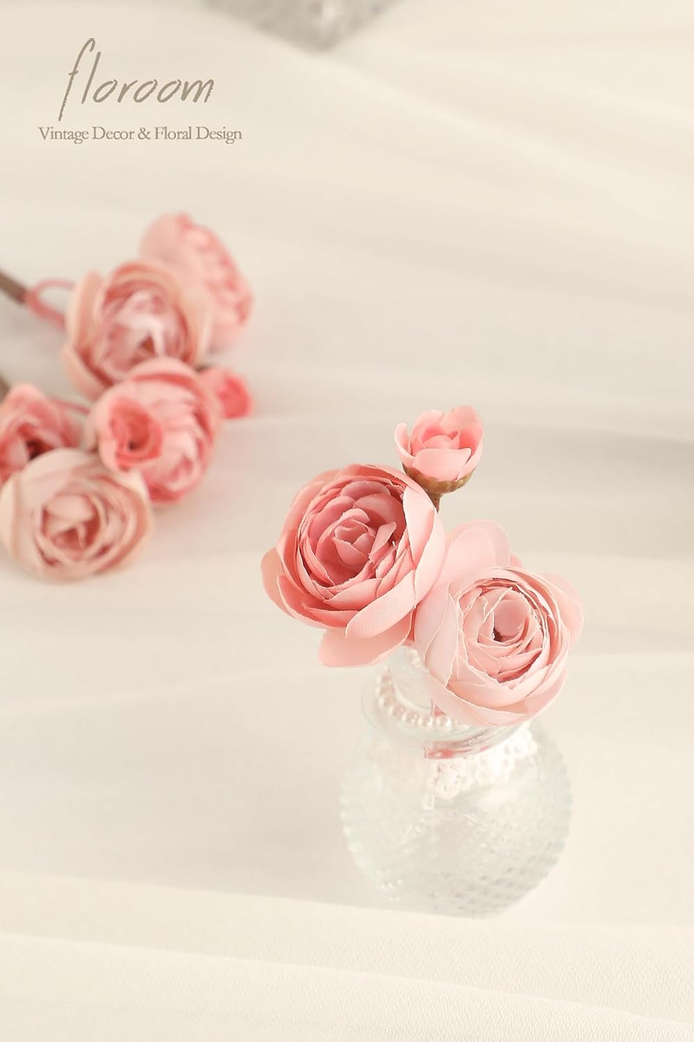 Ranunculus Artificial Flowers 18 Pcs Dusty Rose Faux Silk Mini Ranunculus Bulk Fake Wedding Filler Flowers for DIY Bouquets, Centerpieces, Bridal Shower Decorations & Arrangements