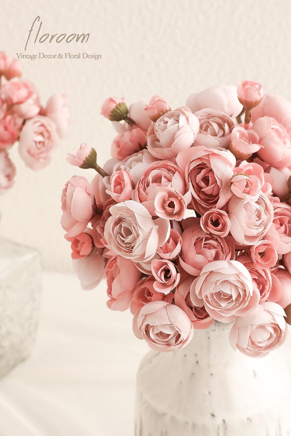 Ranunculus Artificial Flowers 18 Pcs Dusty Rose Faux Silk Mini Ranunculus Bulk Fake Wedding Filler Flowers for DIY Bouquets, Centerpieces, Bridal Shower Decorations & Arrangements