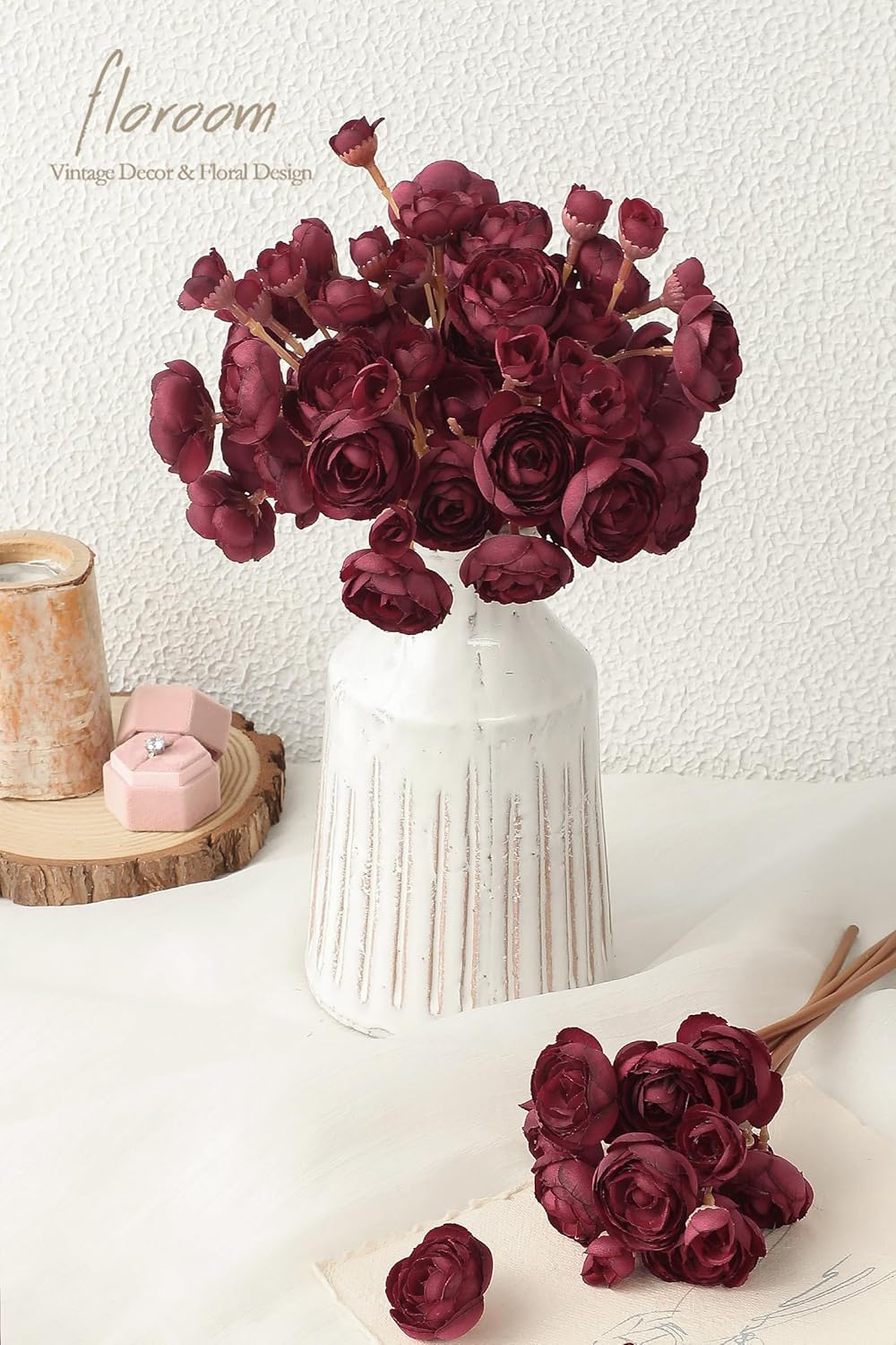 Ranunculus Artificial Flowers 18 Pcs Dusty Rose Faux Silk Mini Ranunculus Bulk Fake Wedding Filler Flowers for DIY Bouquets, Centerpieces, Bridal Shower Decorations & Arrangements