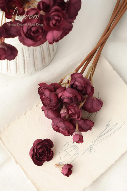 Ranunculus Artificial Flowers 18 Pcs Dusty Rose Faux Silk Mini Ranunculus Bulk Fake Wedding Filler Flowers for DIY Bouquets, Centerpieces, Bridal Shower Decorations & Arrangements