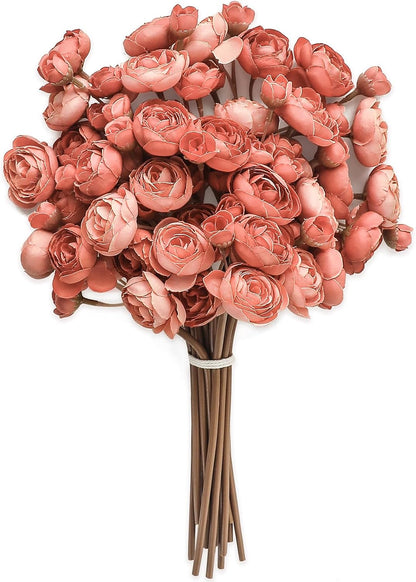 Ranunculus Artificial Flowers 18 Pcs Dusty Rose Faux Silk Mini Ranunculus Bulk Fake Wedding Filler Flowers for DIY Bouquets, Centerpieces, Bridal Shower Decorations & Arrangements