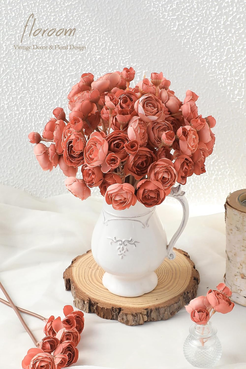 Ranunculus Artificial Flowers 18 Pcs Dusty Rose Faux Silk Mini Ranunculus Bulk Fake Wedding Filler Flowers for DIY Bouquets, Centerpieces, Bridal Shower Decorations & Arrangements