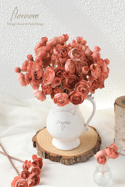 Ranunculus Artificial Flowers 18 Pcs Dusty Rose Faux Silk Mini Ranunculus Bulk Fake Wedding Filler Flowers for DIY Bouquets, Centerpieces, Bridal Shower Decorations & Arrangements