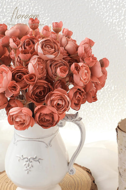 Ranunculus Artificial Flowers 18 Pcs Dusty Rose Faux Silk Mini Ranunculus Bulk Fake Wedding Filler Flowers for DIY Bouquets, Centerpieces, Bridal Shower Decorations & Arrangements