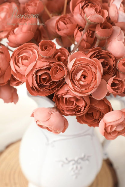 Ranunculus Artificial Flowers 18 Pcs Dusty Rose Faux Silk Mini Ranunculus Bulk Fake Wedding Filler Flowers for DIY Bouquets, Centerpieces, Bridal Shower Decorations & Arrangements